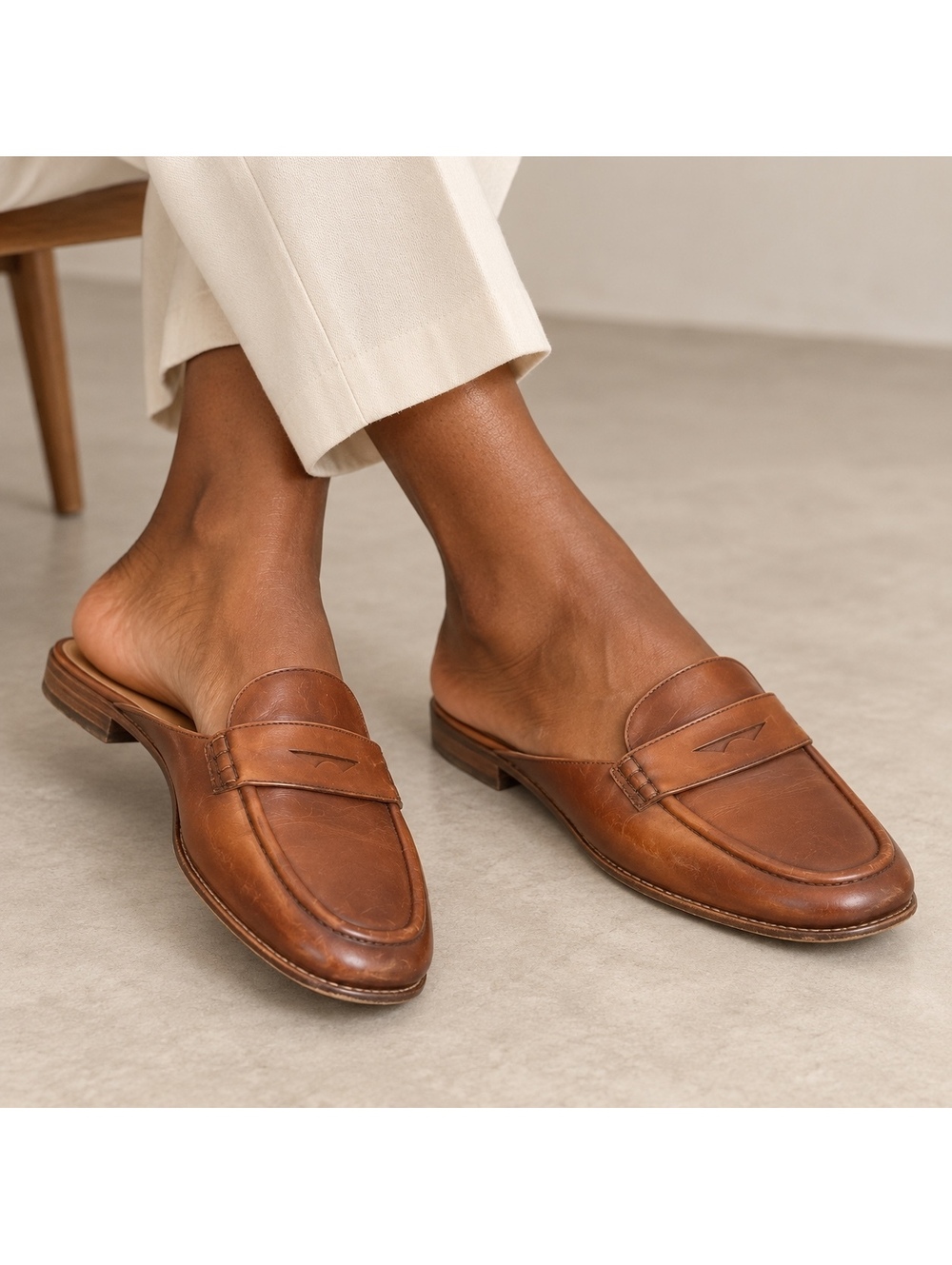 Ralph Lauren Brown Leather Slip-On Loafer Mules Size 9